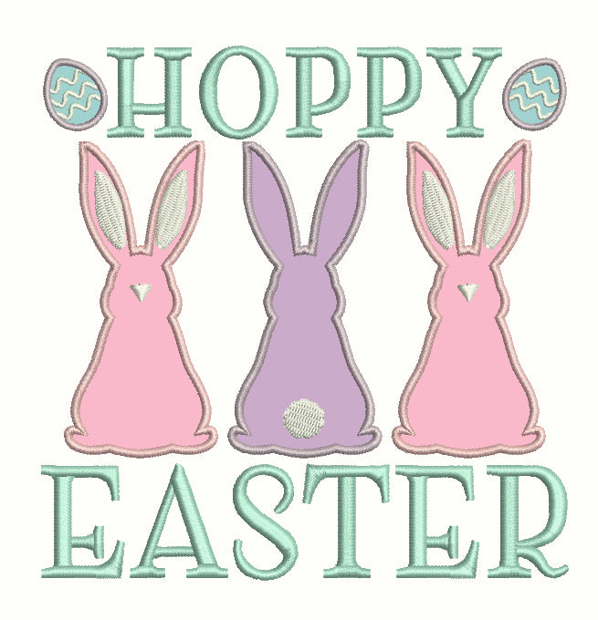 Hoppy Easter Three Bunnies Applique Machine Embroidery Design Digitized Pattern