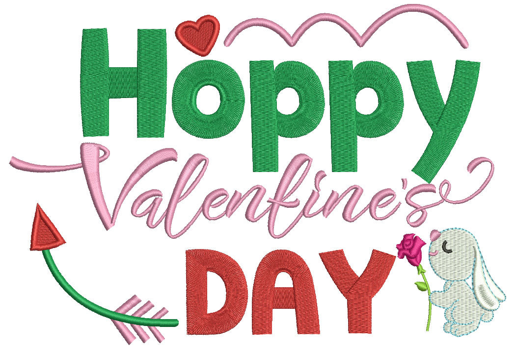 Hoppy Valentine's Day Little Bunny With Flower and Heart Filled Machine Embroidery Design Digitized Pattern