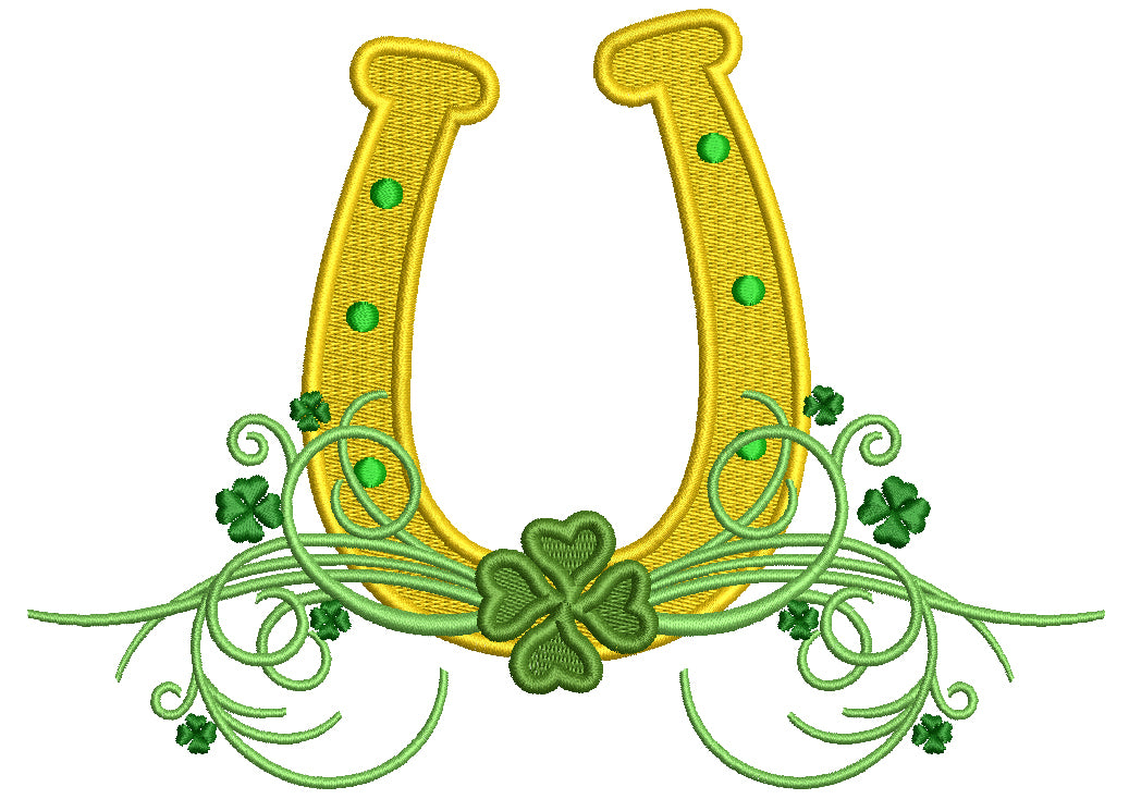 Horseshoe And Shamrocks On The Vine St.Patrick's Day Filled Machine Embroidery Design Digitized Pattern