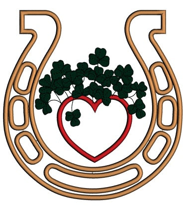 Horseshoe with Strawberry and shamrock Applique Machine Embroidery Digitized Design Pattern