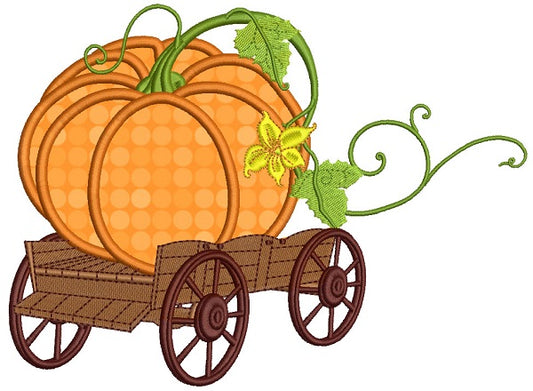 Huge Pumpkin On The Wagon Thanksgiving Applique Machine Embroidery Design Digitized Pattern
