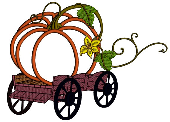 Huge Pumpkin On The Wagon Thanksgiving Applique Machine Embroidery Design Digitized Pattern