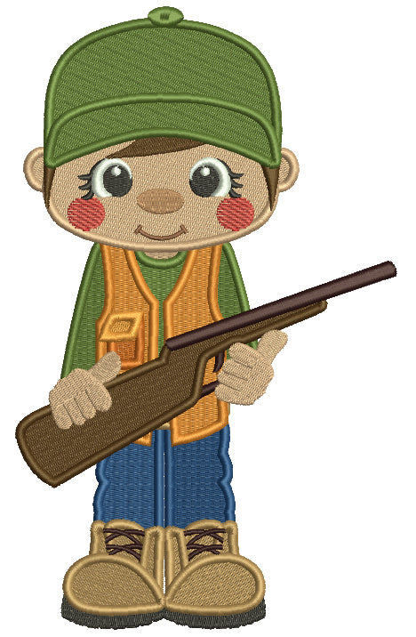 Hunter Wearing Big Boots Fall Filled Machine Embroidery Design Digitized Pattern