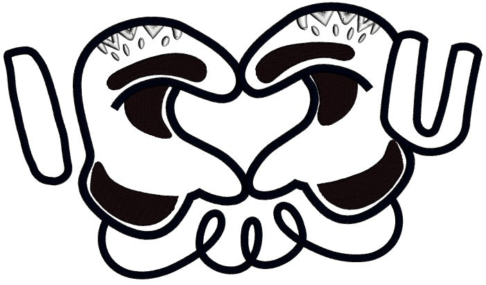 I Gloves Heart Love You Applique Machine Embroidery Design Digitized Pattern