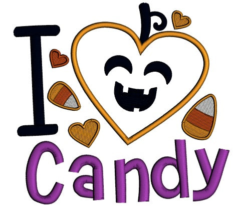 I love Candy Smiling Candy Corn Halloween Applique Machine Embroidery Design Digitized Pattern