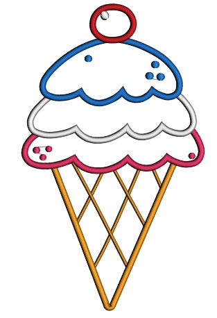 Ice Cream Cone Applique Machine Embroidery Digitized Design Pattern