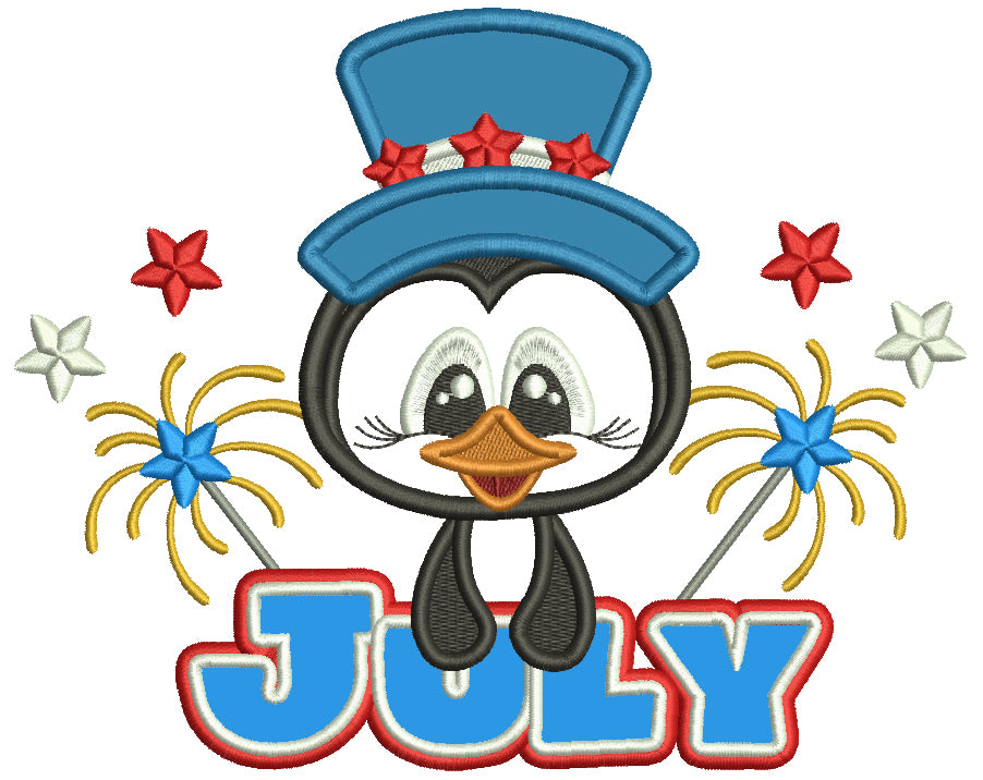 Independence Day 4th Of July Penguin And Fireworks Applique Machine Embroidery Design Digitized Pattern