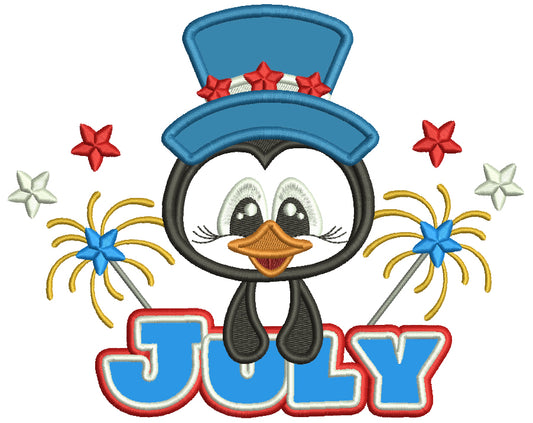 Independence Day 4th Of July Penguin And Fireworks Applique Machine Embroidery Design Digitized Pattern