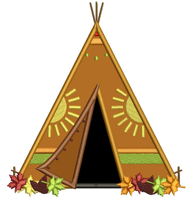 Indian Wigwam Tent Thanksgiving Applique Machine Embroidery Design Digitized Pattern