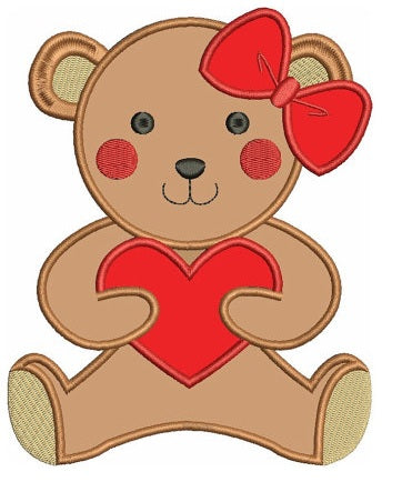 Instant Download Applique Teddy Bear with Hearts Machine Embroidery Design comes in three sizes to fit 4x4 , 5x7, and 6x10 hoops