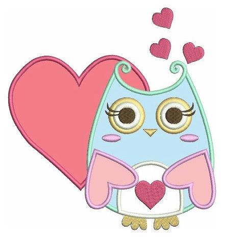 Instant Download Cute Owl with Hearts Machine Embroidery Applique comes in three sizes to fit 4x4 , 5x7, and 6x10 hoops