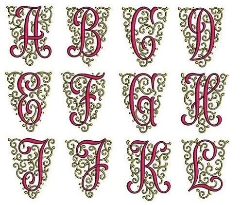 Fancy Font Monogram (A-Z) Machine Embroidery Design -Instant Download - 260 Files