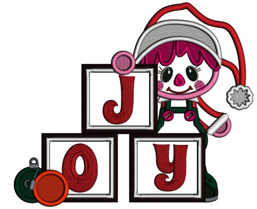 JOY Little Boy With Blocks Applique Christmas Machine Embroidery Design Digitized Pattern