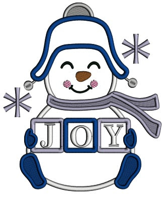 JOY Snowman And Snowflakes Christmas Applique Machine Embroidery Design Digitized Pattern