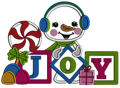 JOY Snowman With Blocks Christmas Applique Machine Embroidery Design Digitized Pattern