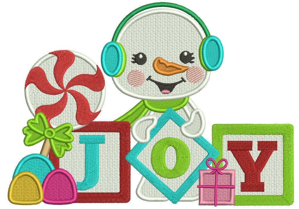 JOY Snowman With Blocks Christmas Filled Machine Embroidery Design Digitized Pattern