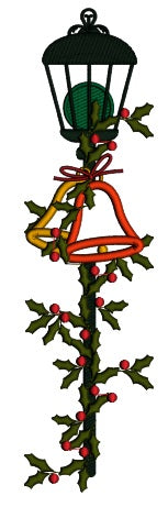 Jingle Bells on a Light Pole Christmas Applique Machine Embroidery Design Digitized Pattern
