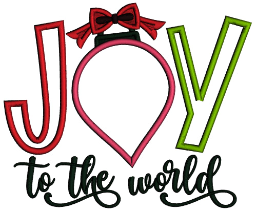 Joy To The World Red Bow Christmas Applique Machine Embroidery Design Digitized Pattern