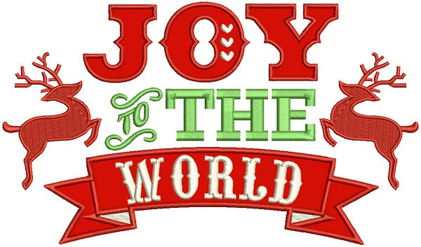 Joy To The World Reindeer Christmas Banner Applique Machine Embroidery Design Digitized Pattern
