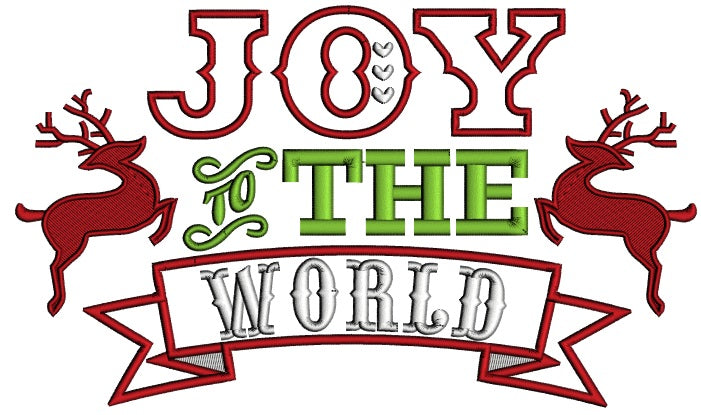 Joy To The World Reindeer Christmas Banner Applique Machine Embroidery Design Digitized Pattern