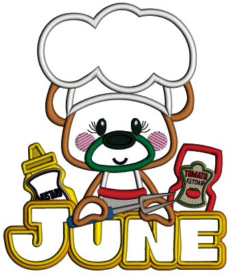 June Bear Cook Applique Machine Embroidery Design Digitized Pattern