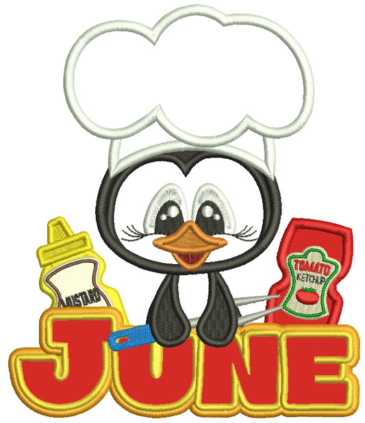 June Penguin Cook Applique Machine Embroidery Design Digitized Pattern