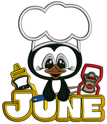 June Penguin Cook Applique Machine Embroidery Design Digitized Pattern