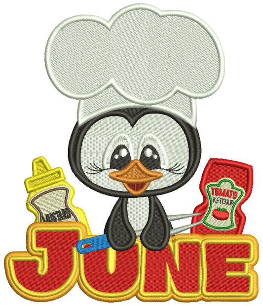 June Penguin Cook Filled Machine Embroidery Design Digitized Pattern