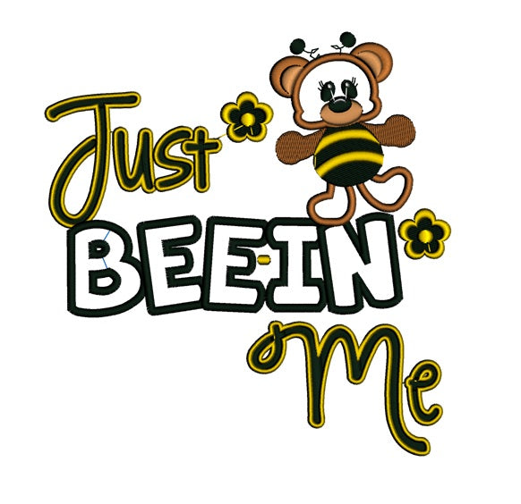 Just Beein Me Bear Bee Applique Machine Embroidery Digitized Design Pattern
