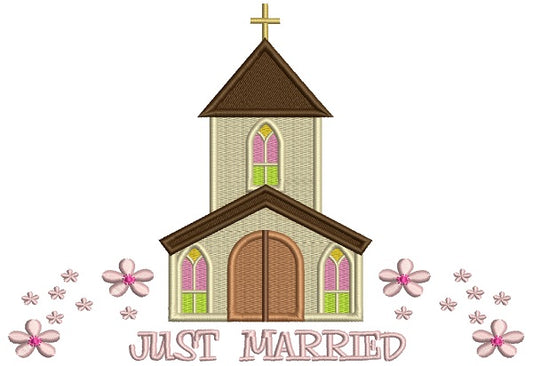 Just Married Church With Flowers Religious Filled Machine Embroidery Design Digitized Pattern
