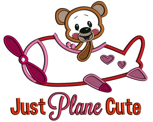 Just Plane Cute Little Boy Bear Applique Machine Embroidery Design Digitized Pattern