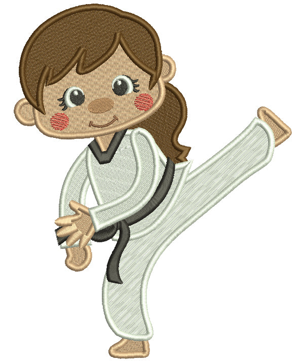 Karate Girl Black Belt Filled Machine Embroidery Design Digitized Pattern