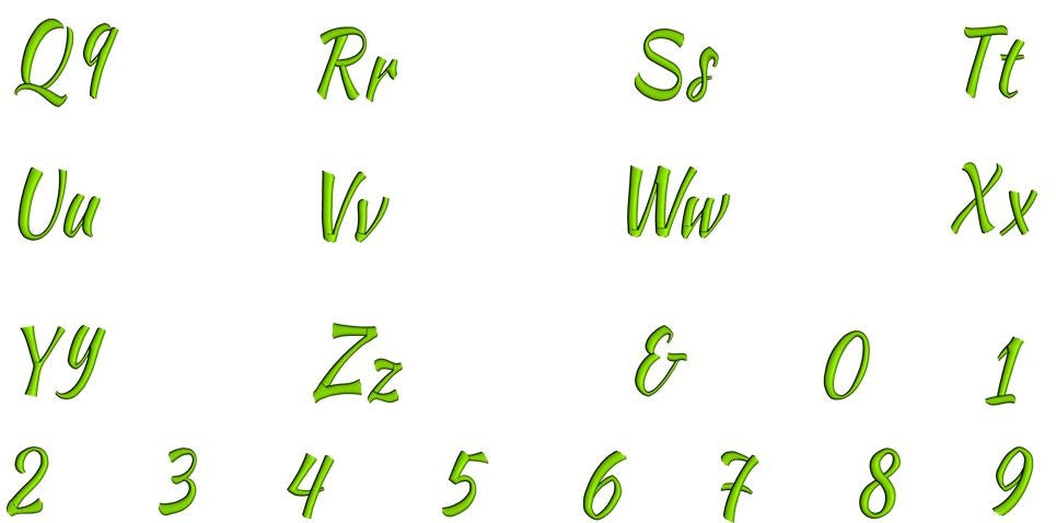 Kaushan Font Machine Embroidery Script Upper and Lower Case 1 2 3 inches