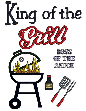 King of the Grill BBQ Applique Machine Embroidery Digitized Design Pattern