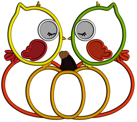 Kissing Birds Sitting On The Pumpkin Applique Machine Embroidery Design Digitized Pattern
