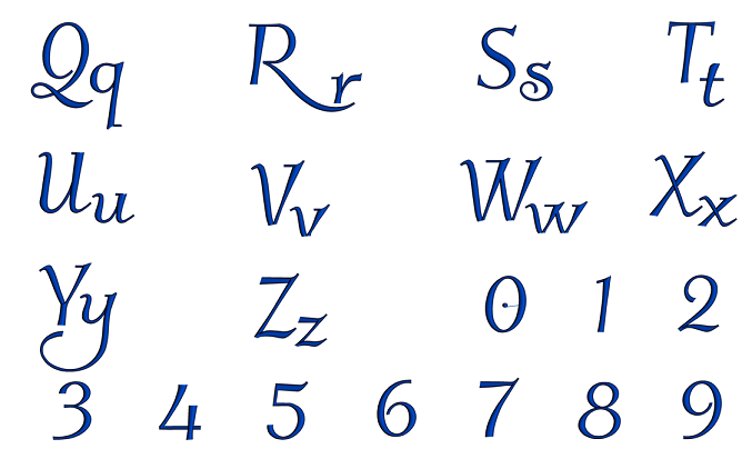 Kley Font Machine Embroidery Script Upper and Lower Case 1 2 3 inches