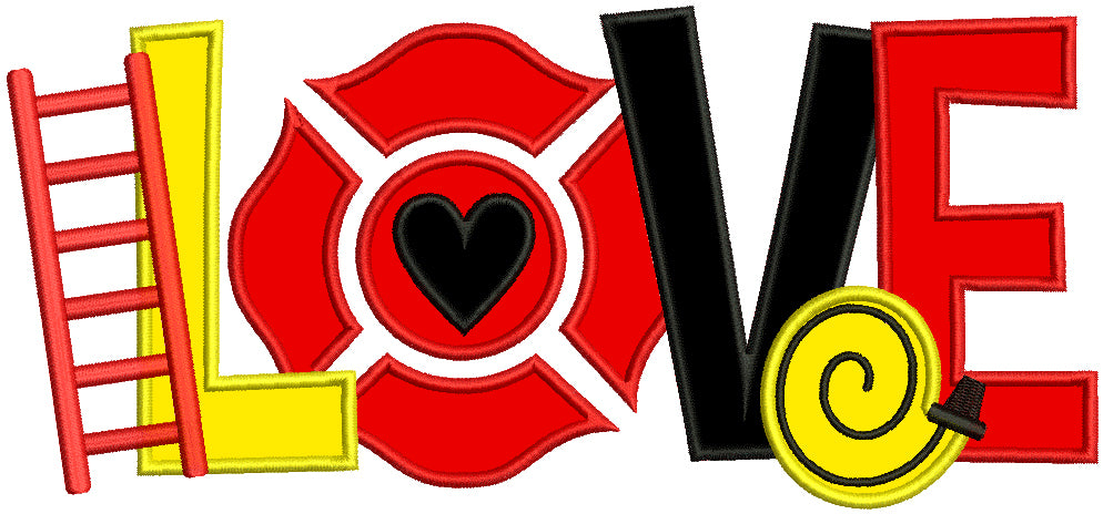 LOVE Firefighter Hose and Ladder Applique Machine Embroidery Design Digitized Pattern
