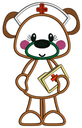 Lady Bear Nurse Applique Medical Machine Embroidery Design Digitized Pattern