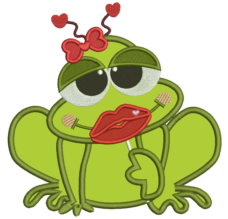 Lady Frog With a Huge Smile Applique Machine Embroidery Digitized Design Pattern