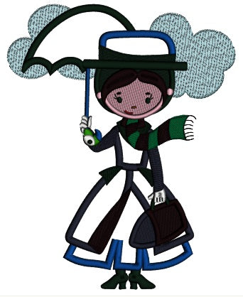 Lady Holding an Umbrella Applique Machine Embroidery Design Digitized Pattern