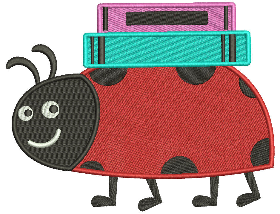 Ladybug Carrying Books To School Filled Machine Embroidery Design Digitized Pattern