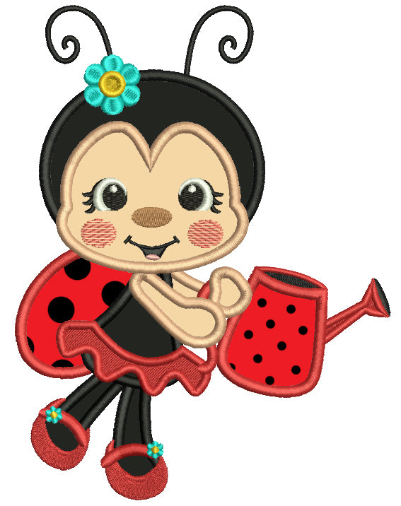 Ladybug Gardner With Flowers On Her Shoes Applique Machine Embroidery Design Digitized Pattern