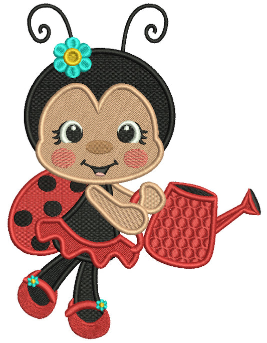 Ladybug Gardner With Flowers On Her Shoes Filled Machine Embroidery Design Digitized Pattern