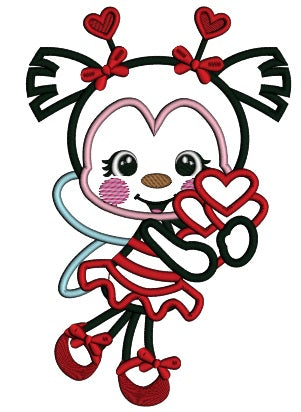 Ladybug Holding Hearts Applique Valentine's Day Machine Embroidery Design Digitized Pattern