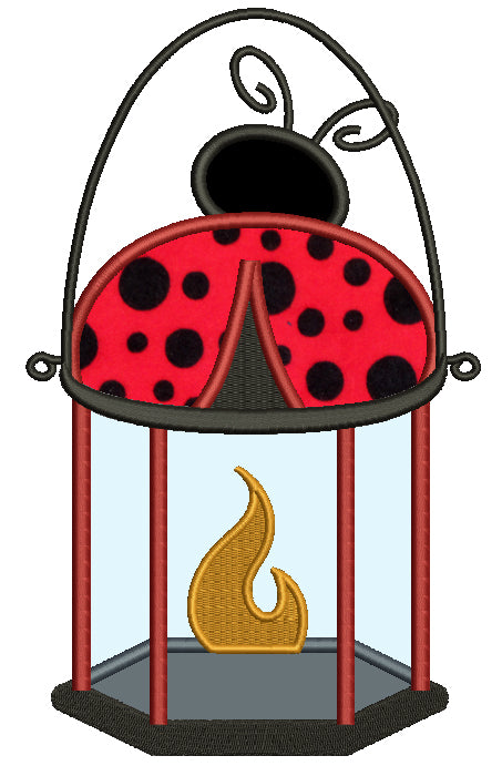 Ladybug Lantern Camping Lamp Applique Machine Embroidery Design Digitized Pattern