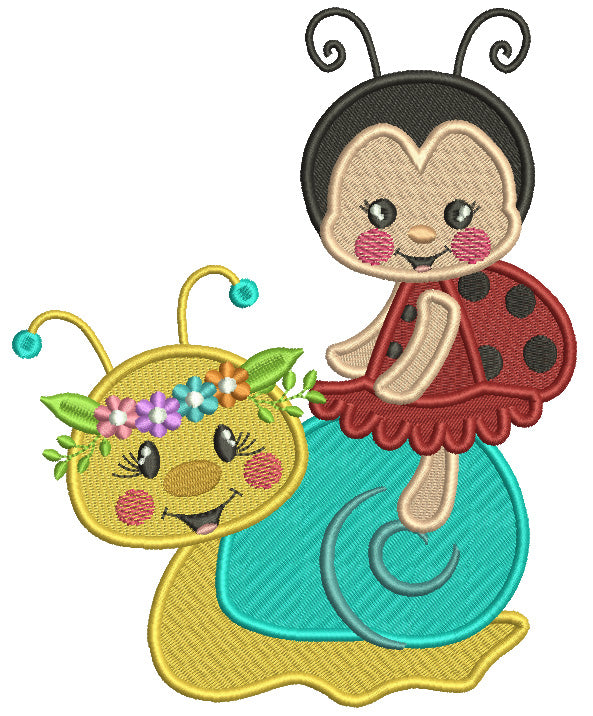 Ladybug Sitting On The Snail Filled Machine Embroidery Design Digitized Pattern