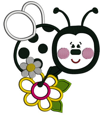 Ladybug Sitting on a Big Flower Applique Machine Embroidery Design Digitized Pattern