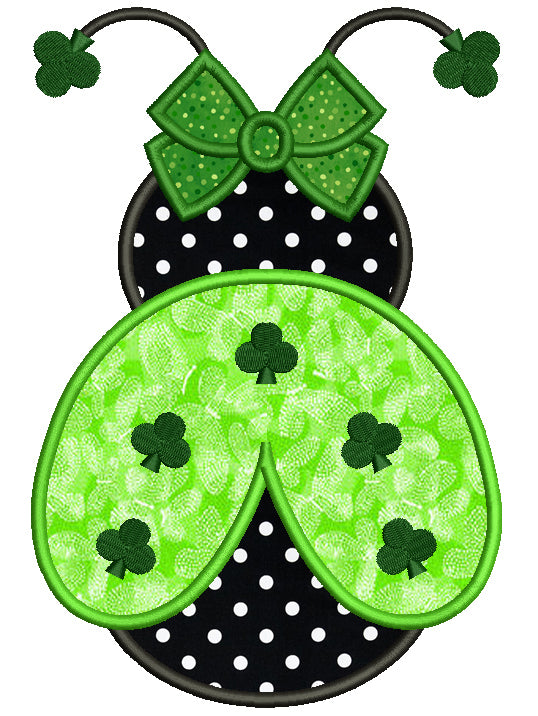 Ladybug With Shamrocks Applique St. Patrick's Day Machine Embroidery Design Digitized Pattern