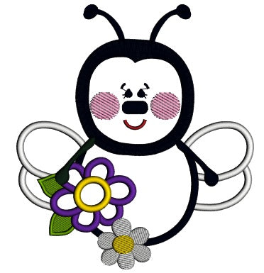 Ladybug With a Big Flower Applique Machine Embroidery Design Digitized Pattern