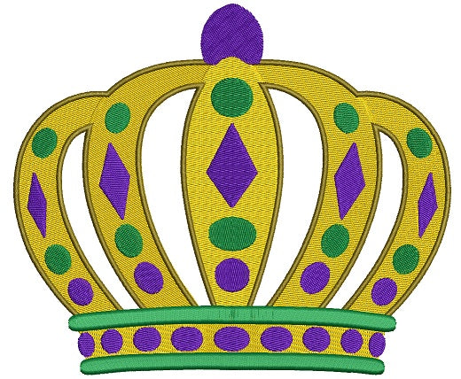 Large Mardi Gras Crown Filled Machine Embroidery Digitized Design Pattern